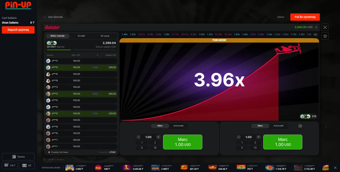 Aviator PinUp icmalı — əsas üstünlüklər